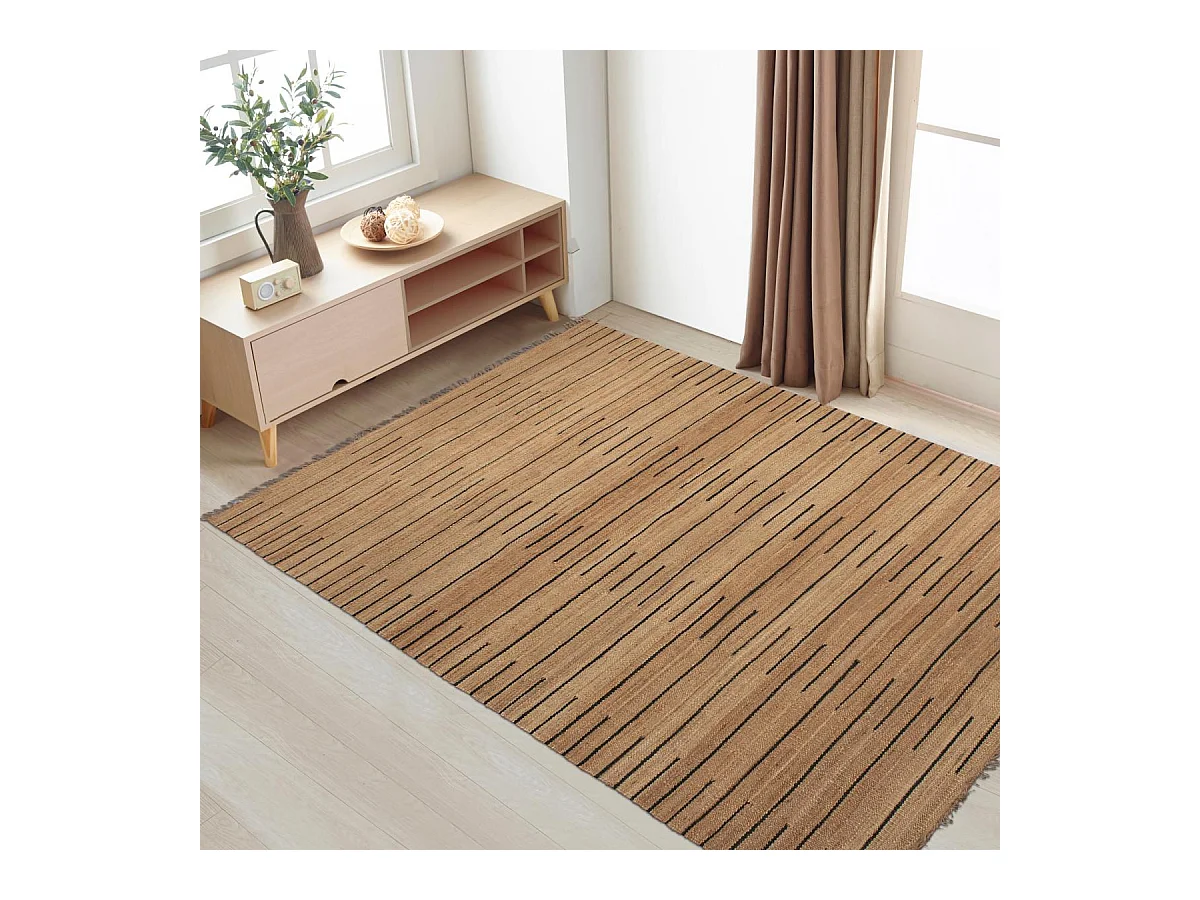 Tapis jute 200x300 fait main marron et noir TASNIM