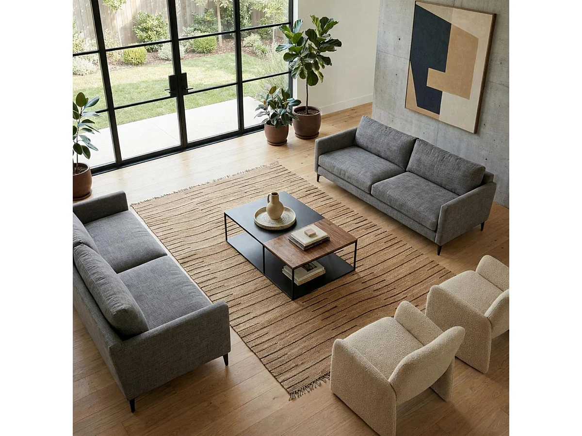 Tapis jute 200x300 fait main marron et noir TASNIM