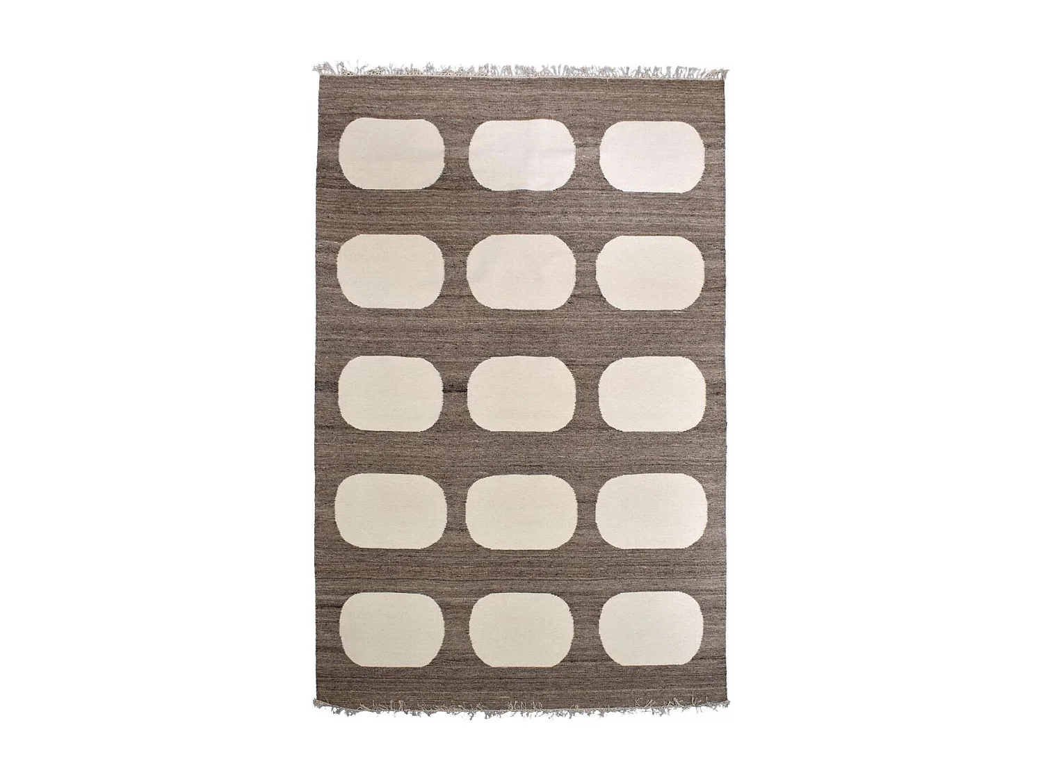 tapis salon 160x230 fait main en laine beige et marron rectangle motif rond KODA