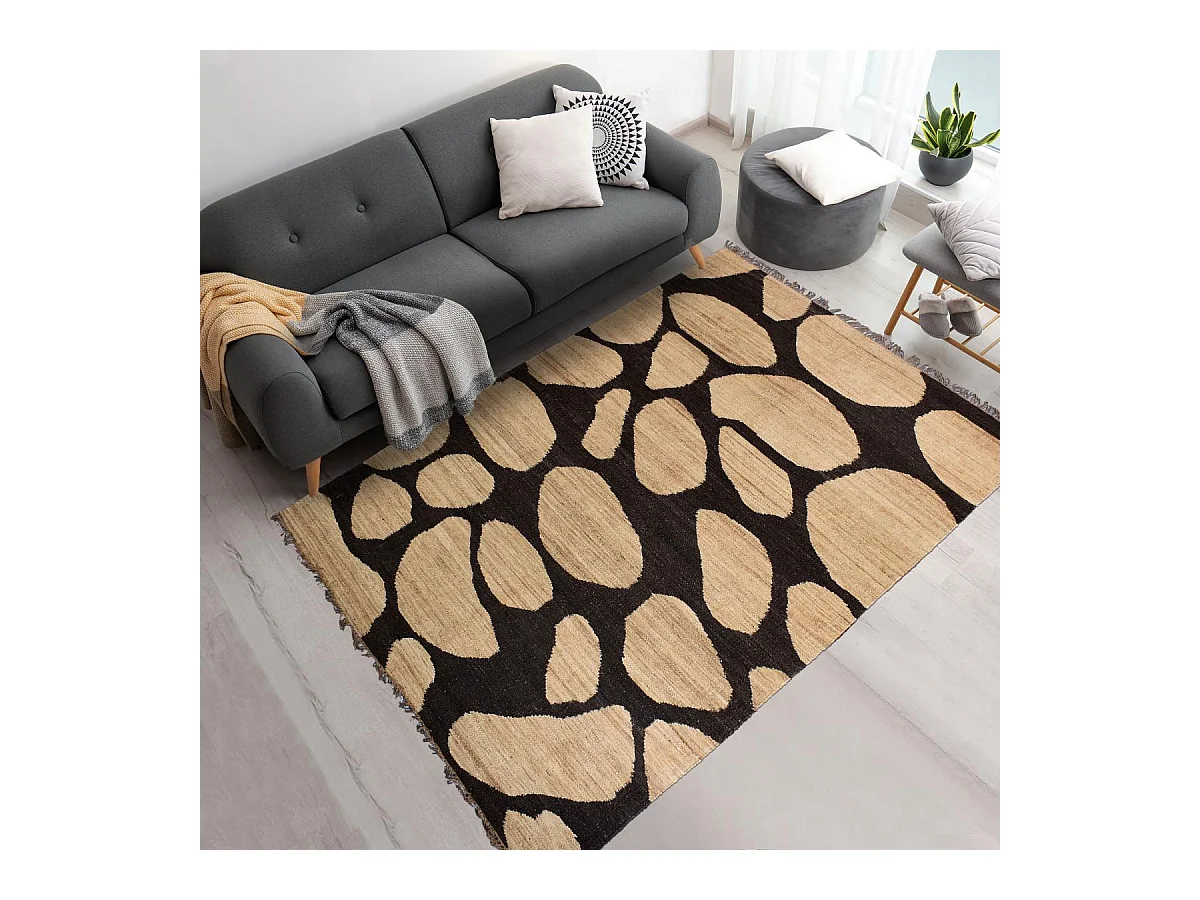Tapis jute 200x300 fait main beige et noir DUSKIA