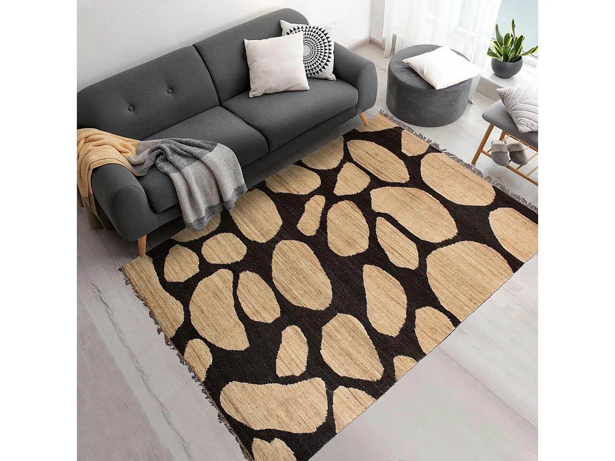 Tapis jute 300x400 fait main beige et noir DUSKIA