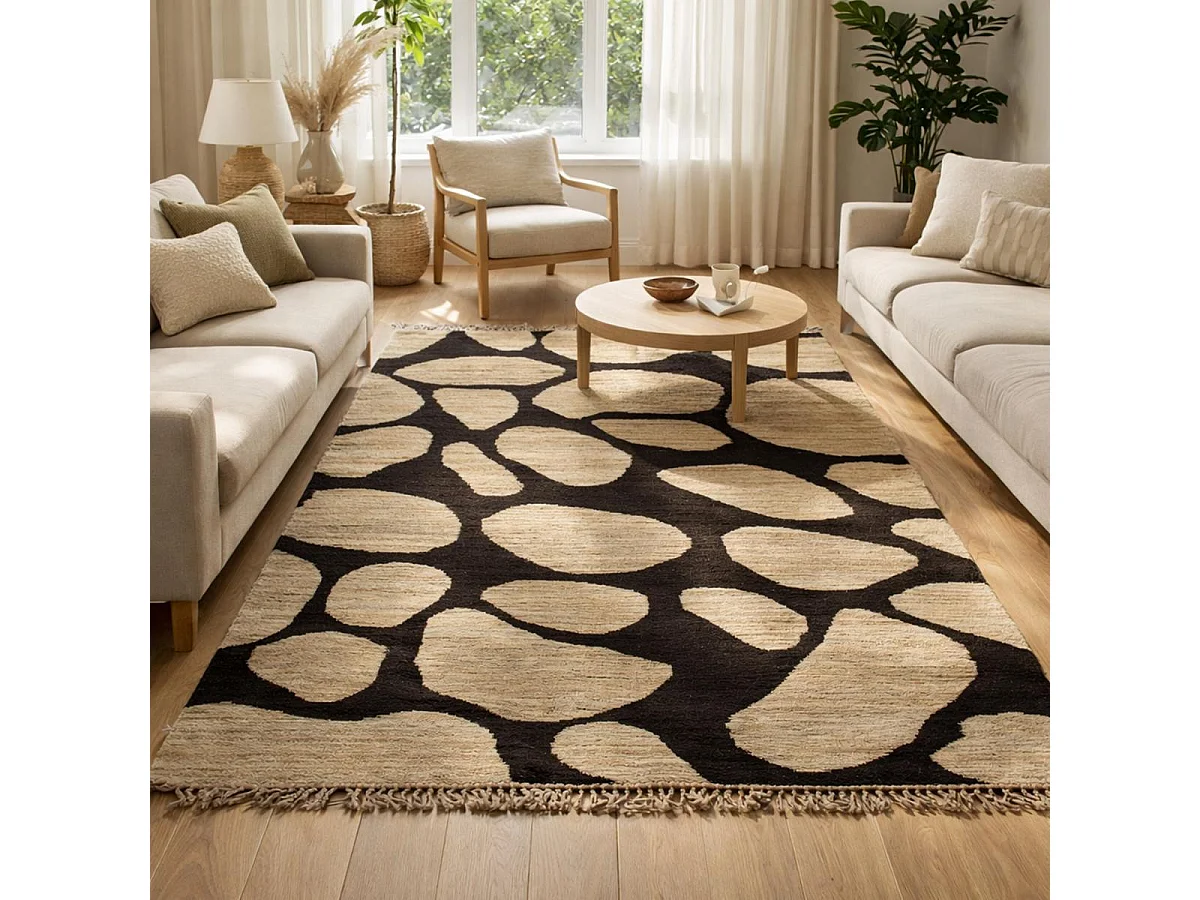 DUSKIA tappeto fatto a mano in iuta beige e nera 300x400