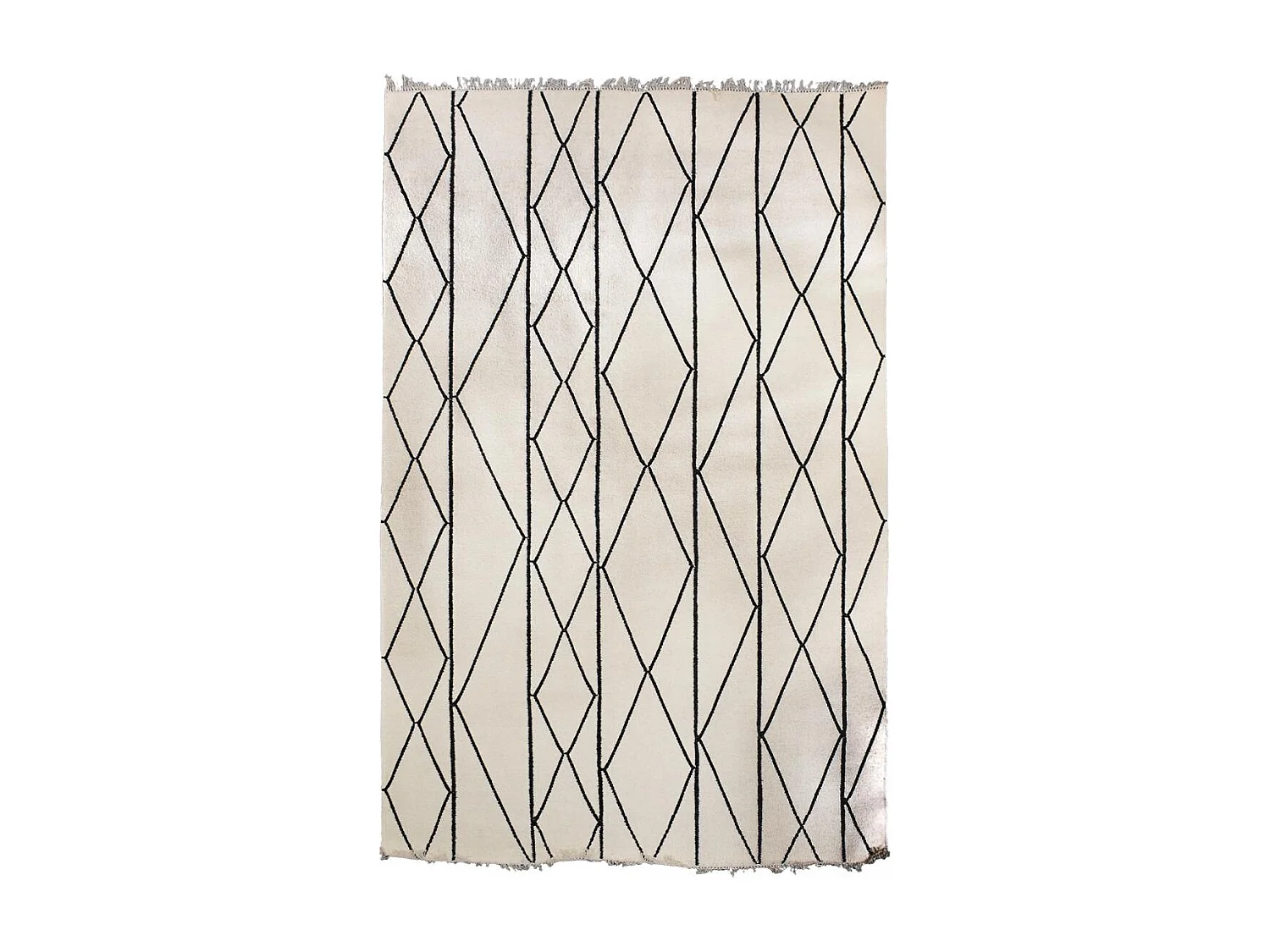 tapis salle à manger 200x300 fait main en laine beige et noir motif scandinave