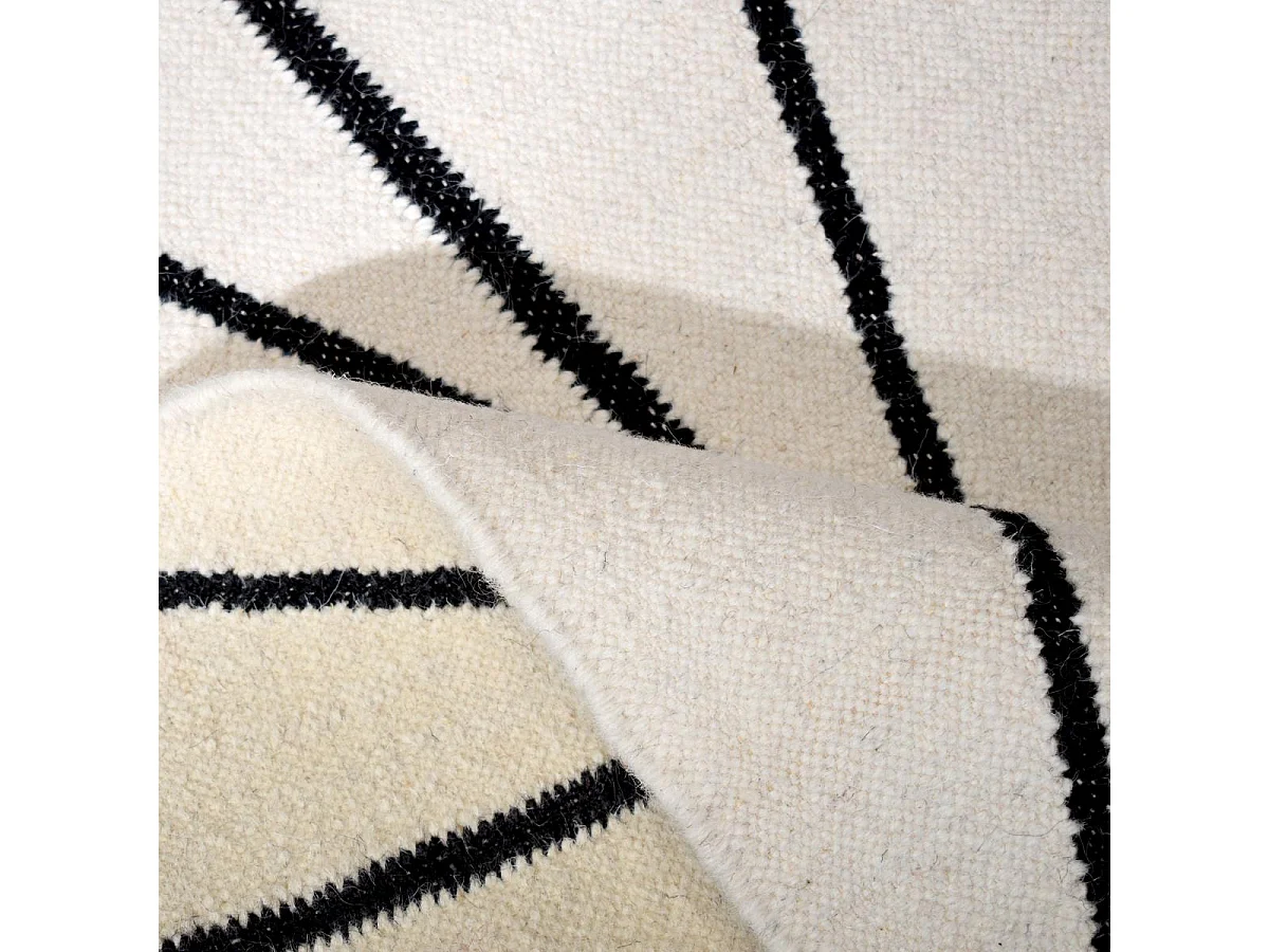 tapis salle à manger 200x300 fait main en laine beige et noir motif scandinave