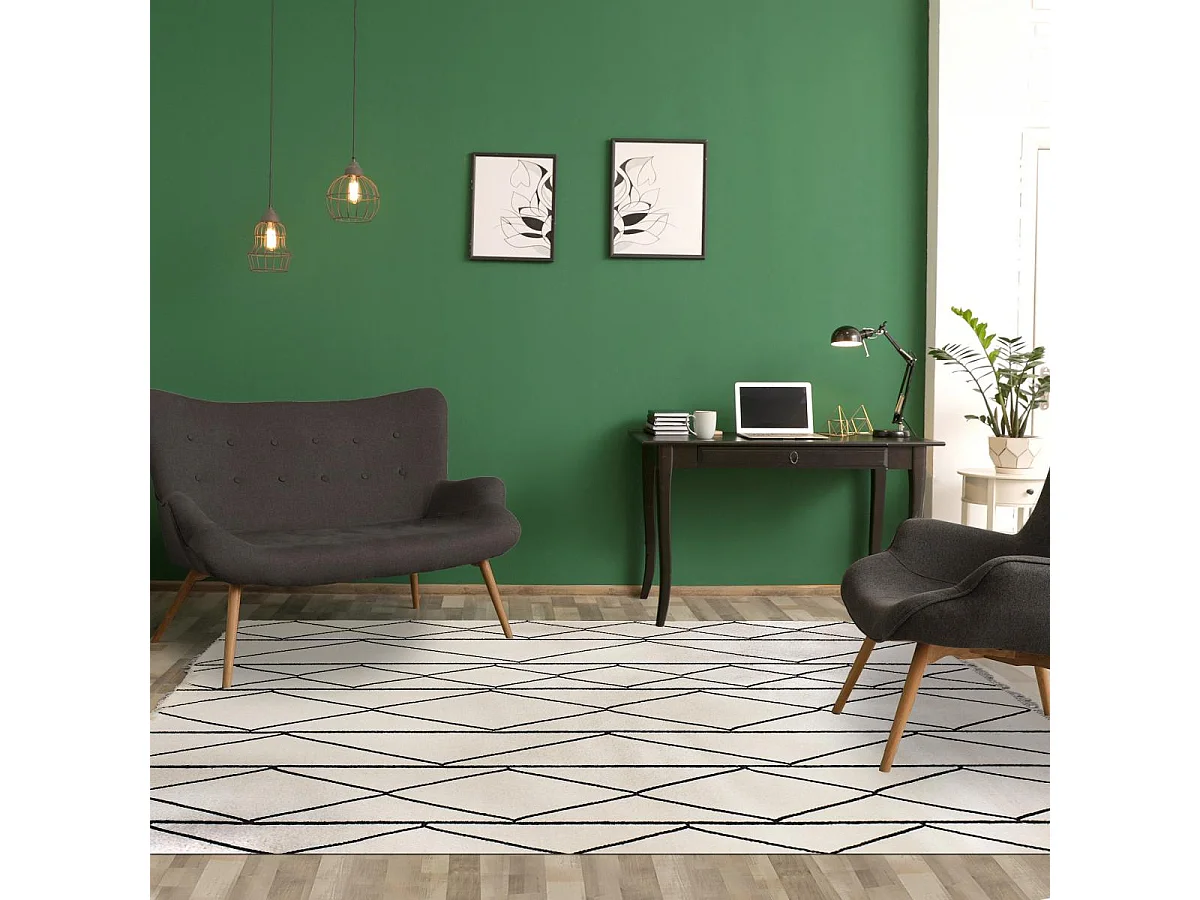 tapis chambre 120x180 fait main en laine beige et noir rectangle motif scandinave