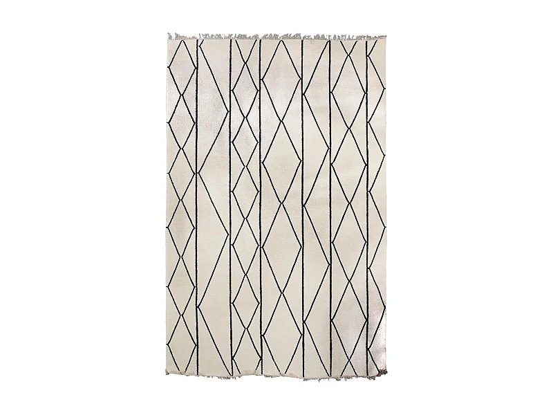 tapis chambre 120x180 fait main en laine beige et noir rectangle motif scandinave