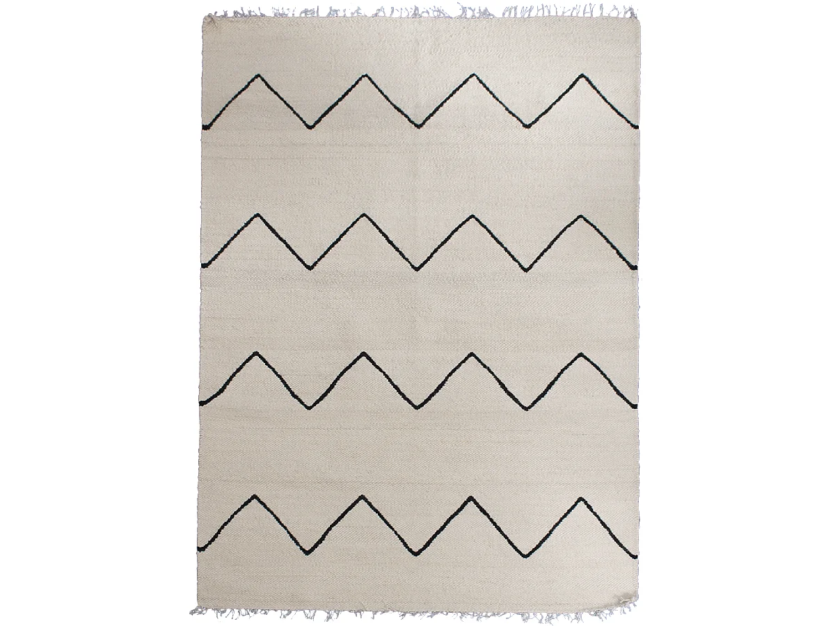 tapis salle à manger 200x300 fait main en laine beige et noir motif berbère