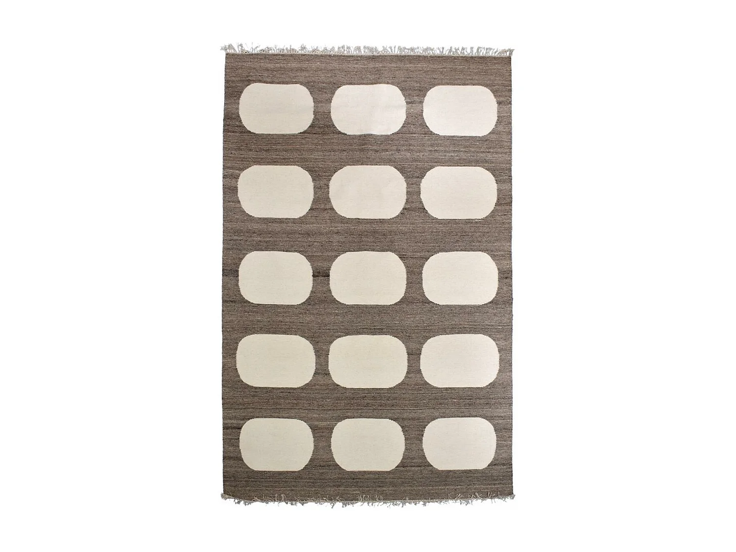tapis chambre 120x180 fait main en laine beige et marron rectangle motif rond