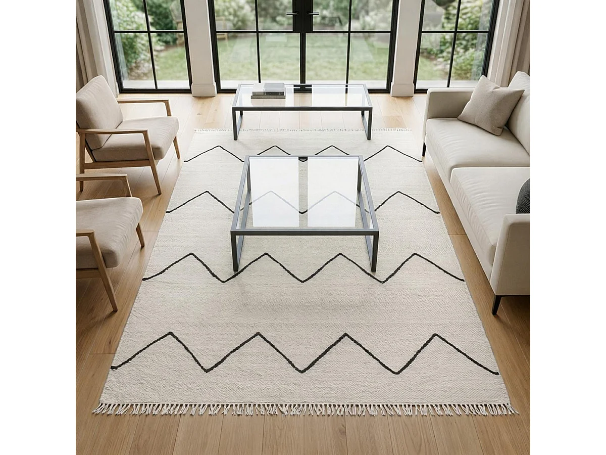 tapis open space 300x400 fait main en laine beige et noir motif berbère