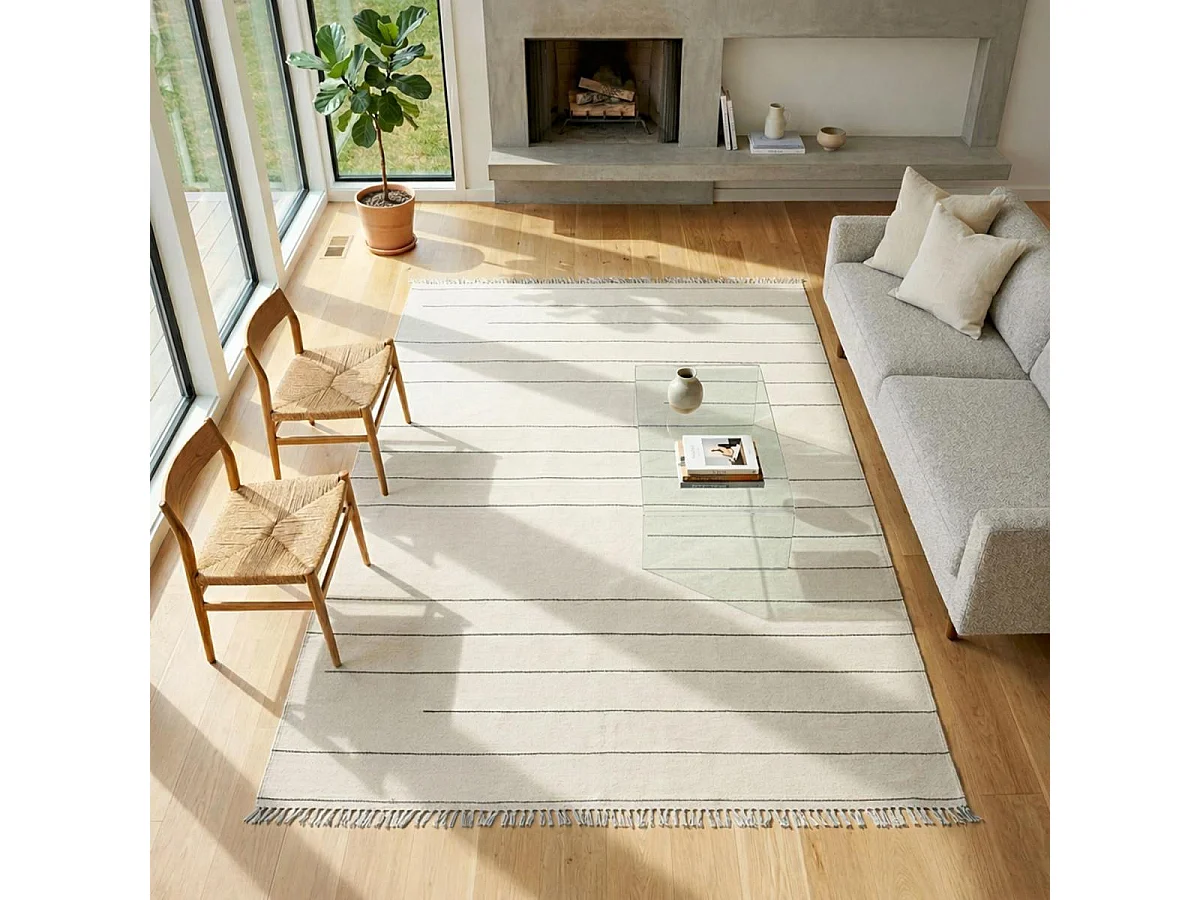 tappeto da soggiorno ampio 250x350 realizzato a mano in lana beige rettangolo modello semplice NIMBUS