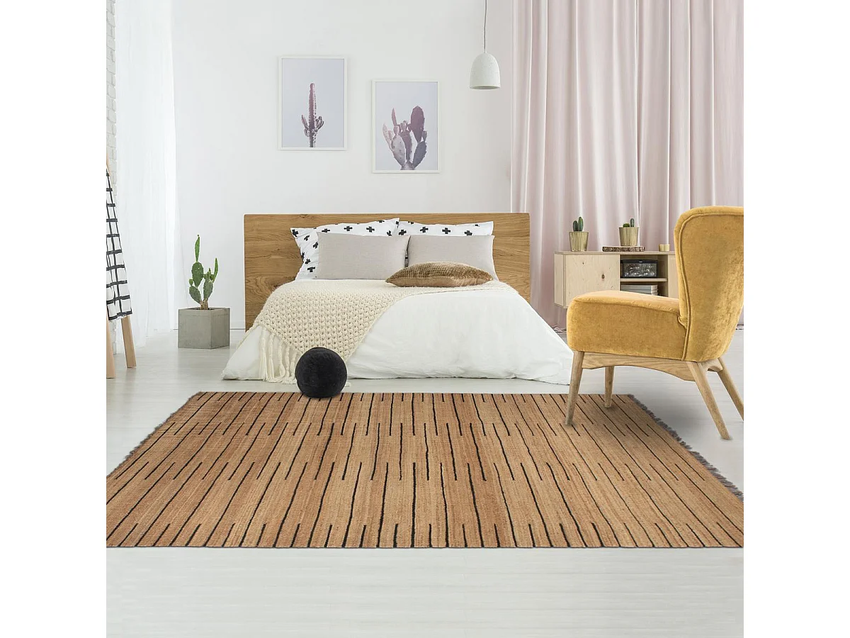 Tapis jute 120x180 fait main marron et noir TASNIM