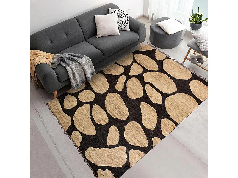Tapis jute 120x180 fait main beige et noir DUSKIA