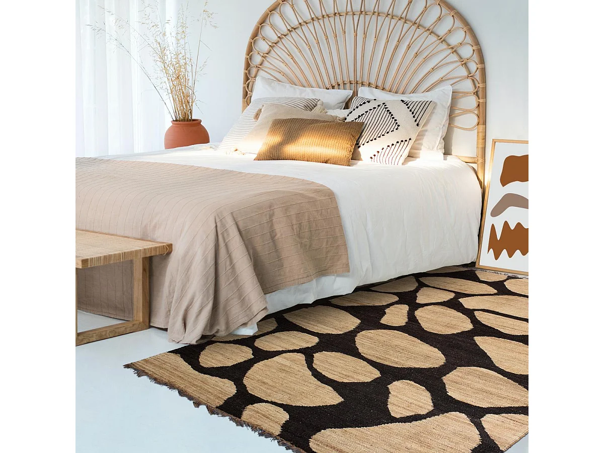 Tapis jute 120x180 fait main beige et noir DUSKIA