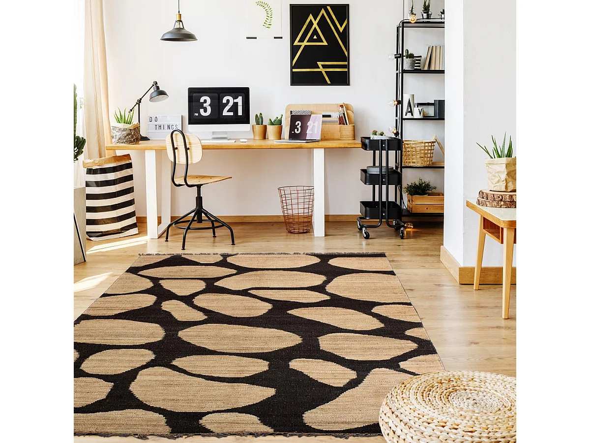 Tapis jute 120x180 fait main beige et noir DUSKIA