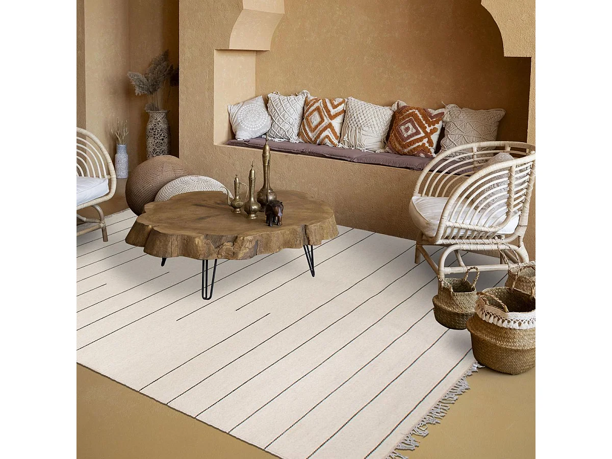 Tappeto per sala da pranzo fatto a mano 200x300 in lana beige a rettangolo modello semplice