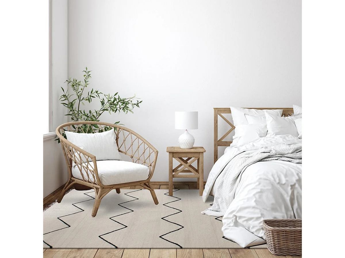 tapis salon 160x230 fait main en laine beige et noir rectangle motif berbère