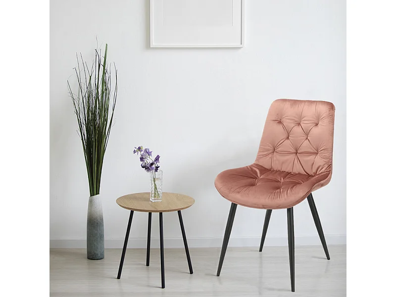 Lot de 2 chaises capitonnées velours rose et pieds métal noir - STAN