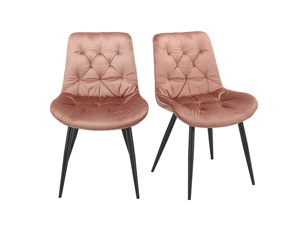 Lot de 2 chaises capitonnées velours rose et pieds métal noir - STAN
