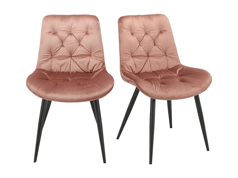 Lot de 2 chaises capitonnées velours rose et pieds métal noir - STAN