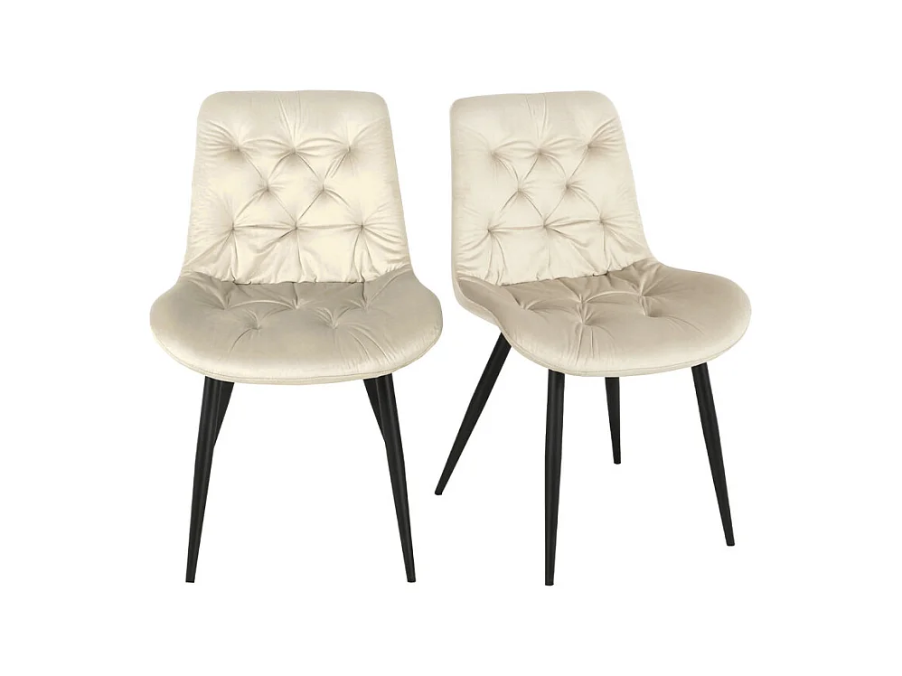 Lot de 2 chaises capitonnées velours écru et pieds métal noir - STAN