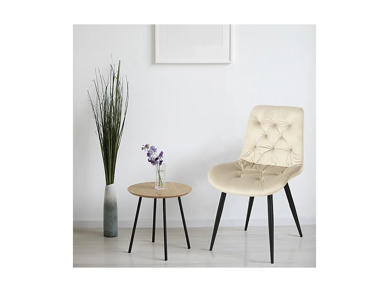 Lot de 2 chaises capitonnées velours écru et pieds métal noir - STAN
