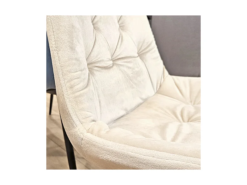 Lot de 2 chaises capitonnées velours écru et pieds métal noir - STAN