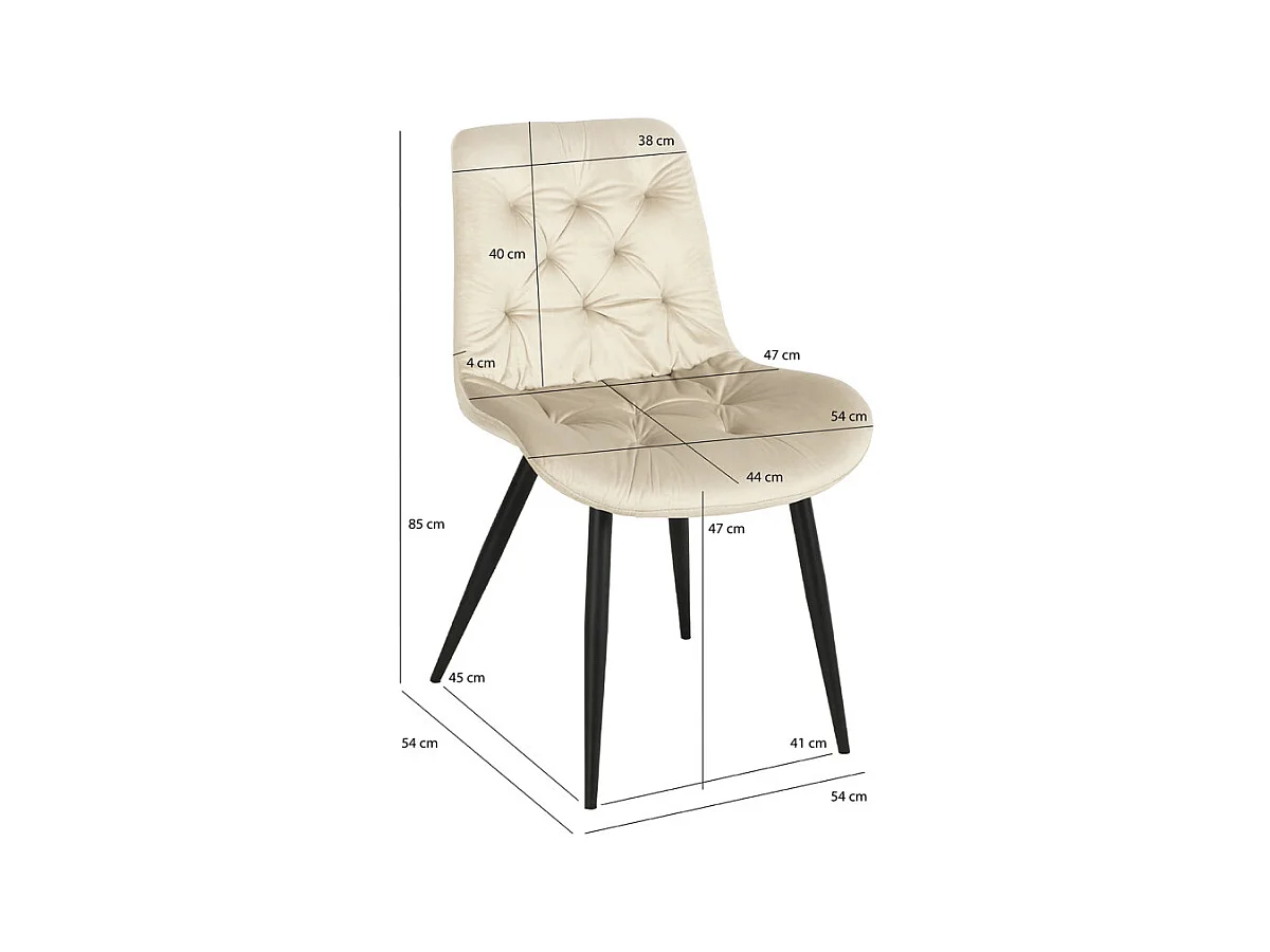 Lot de 2 chaises capitonnées velours écru et pieds métal noir - STAN