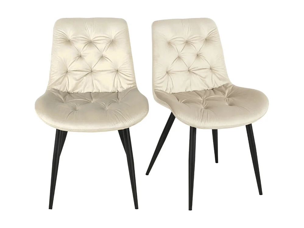 Lot de 2 chaises capitonnées velours écru et pieds métal noir - STAN