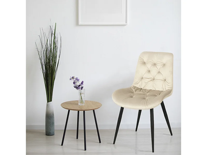 Lot de 2 chaises capitonnées velours écru et pieds métal noir - STAN