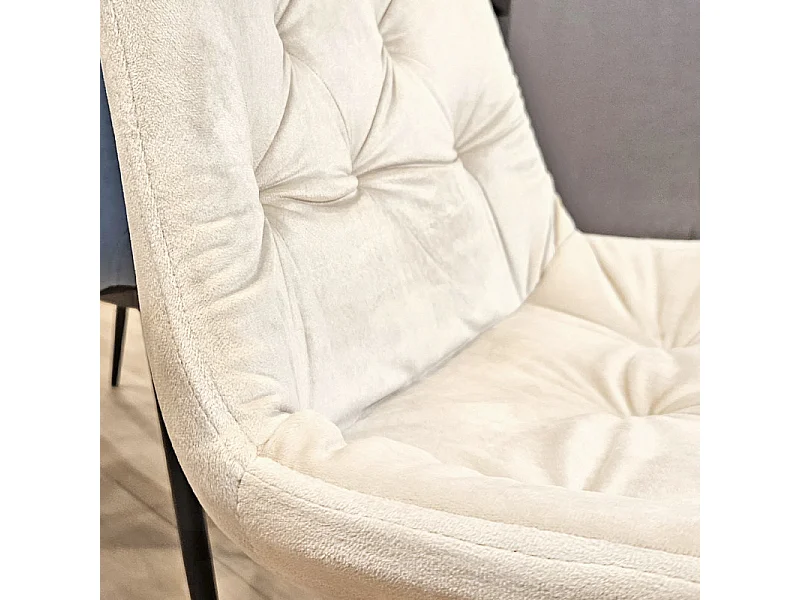 Lot de 2 chaises capitonnées velours écru et pieds métal noir - STAN