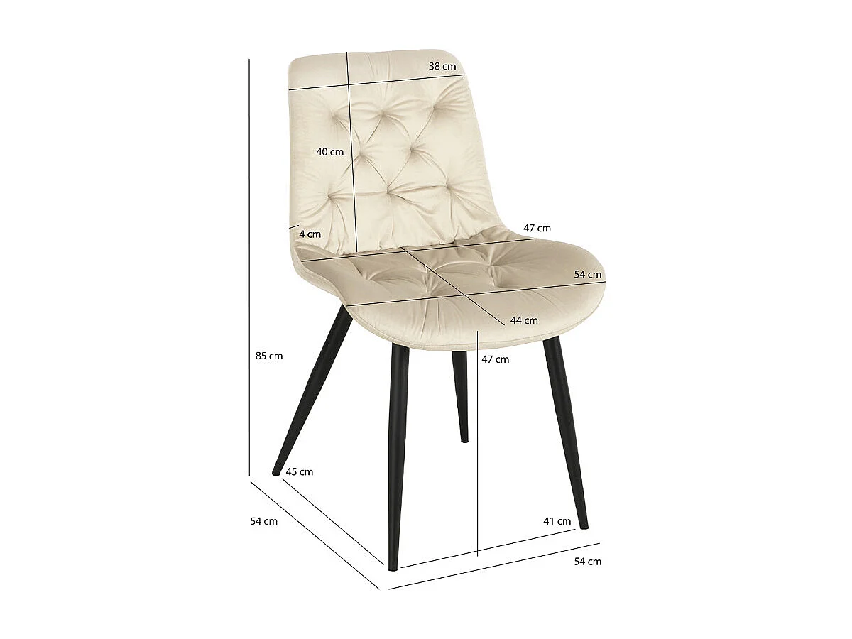 Lot de 2 chaises capitonnées velours écru et pieds métal noir - STAN