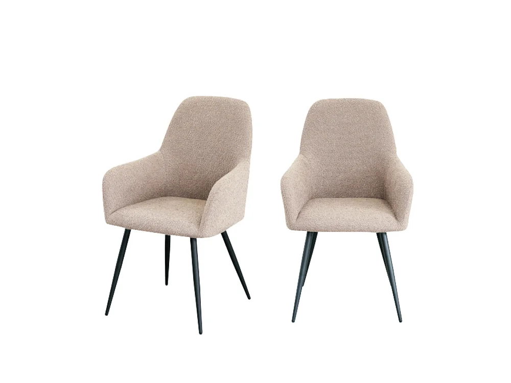 Harbo - Lot de 2 fauteuils de table en tissu bouclette et métal : Couleur - Beige