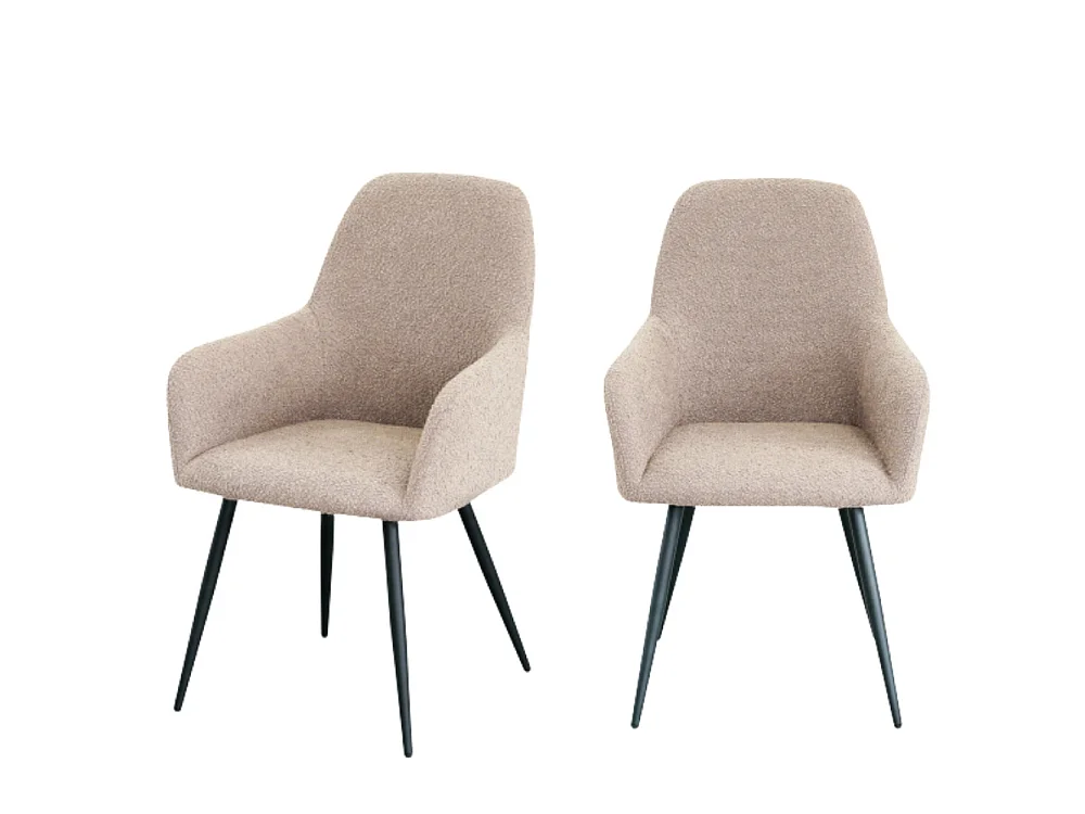 Harbo - Lot de 2 fauteuils de table en tissu bouclette et métal : Couleur - Beige