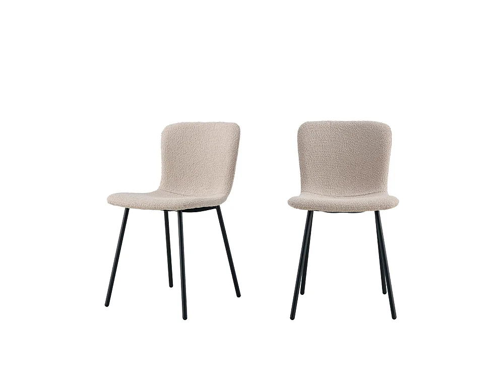 Halden - Lot de 2 chaises en tissu bouclette et métal - Beige