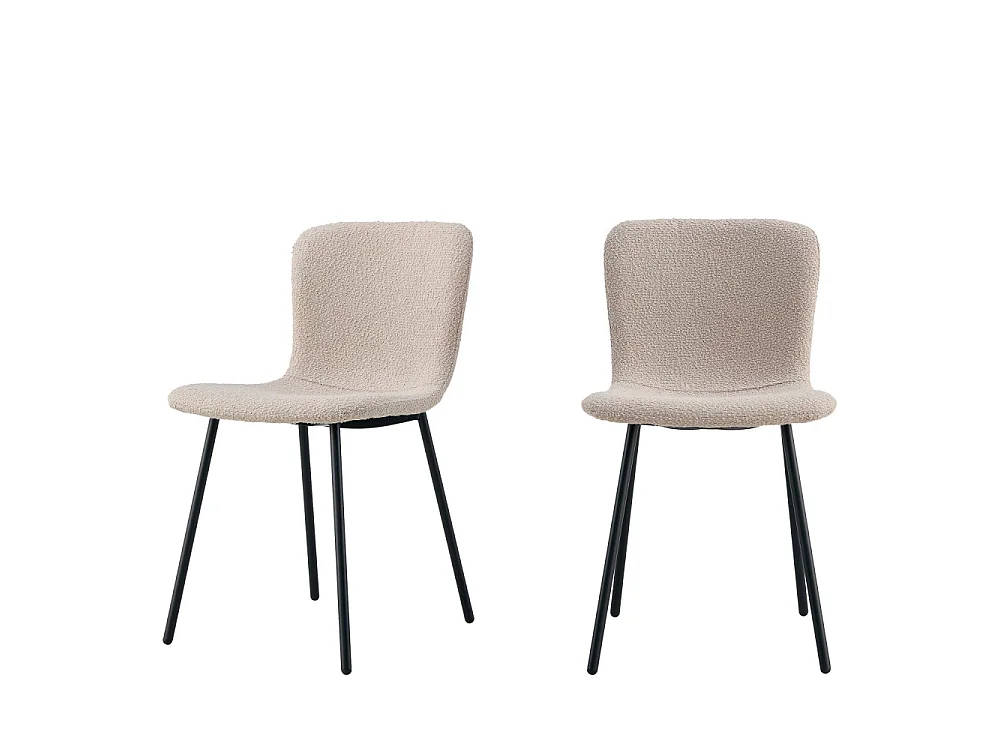 Halden - Lot de 2 chaises en tissu bouclette et métal - Beige