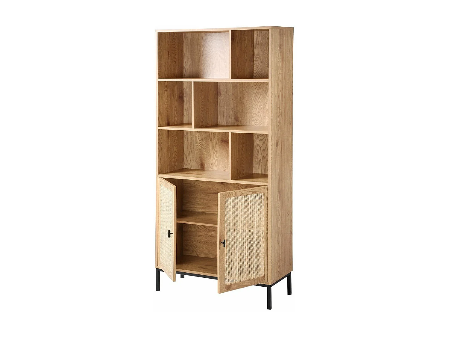 Bücherregal mit Aufbewahrung 2 Türen aus natürlichem Rattan H175cm - JAYA