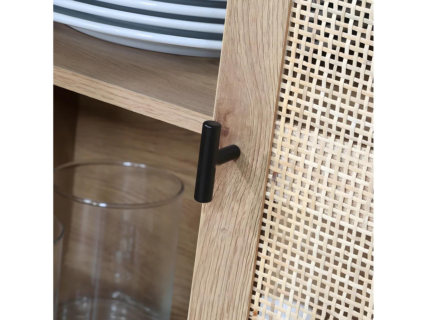 Bücherregal mit Aufbewahrung 2 Türen aus natürlichem Rattan H175cm - JAYA