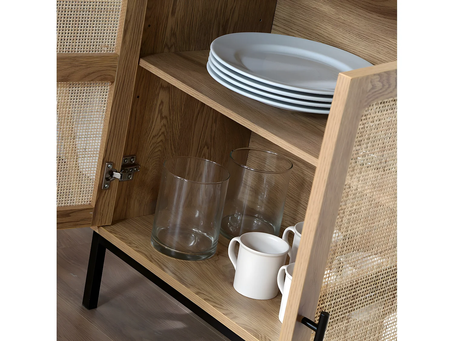 Bücherregal mit Aufbewahrung 2 Türen aus natürlichem Rattan H175cm - JAYA