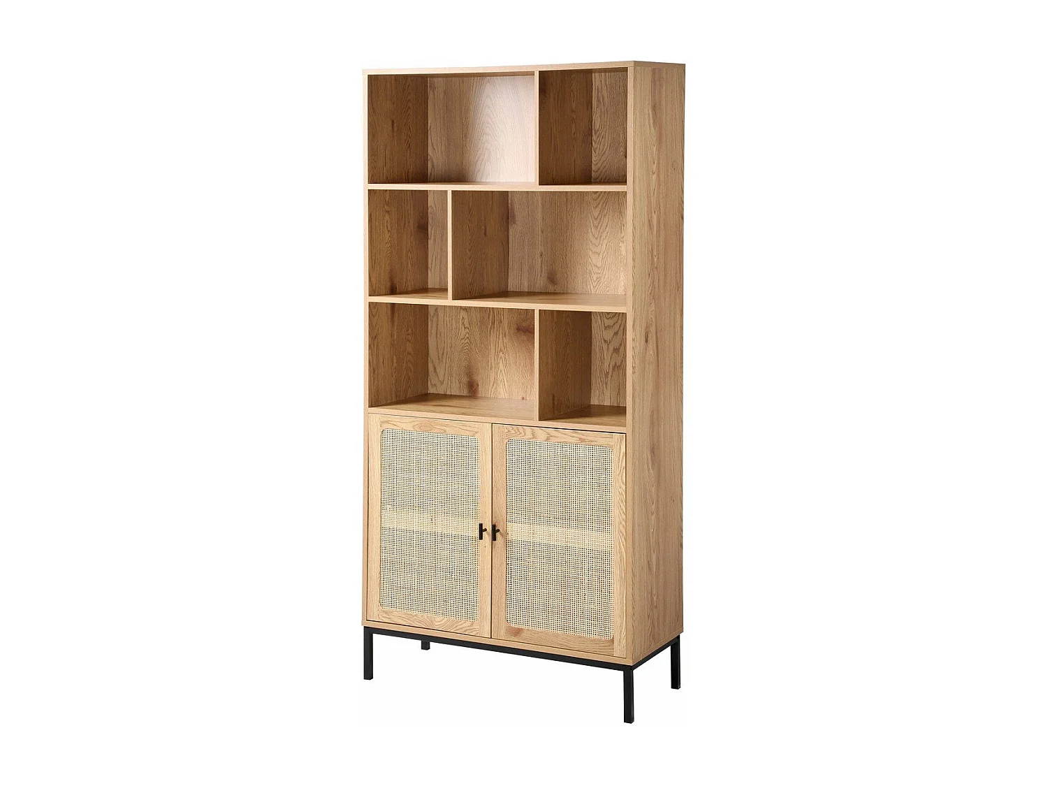 Bücherregal mit Aufbewahrung 2 Türen aus natürlichem Rattan H175cm - JAYA