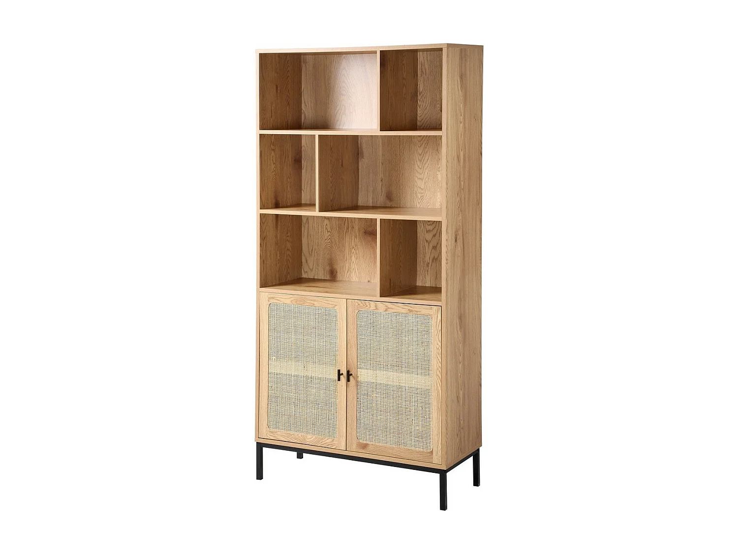 Bücherregal mit Aufbewahrung 2 Türen aus natürlichem Rattan H175cm - JAYA