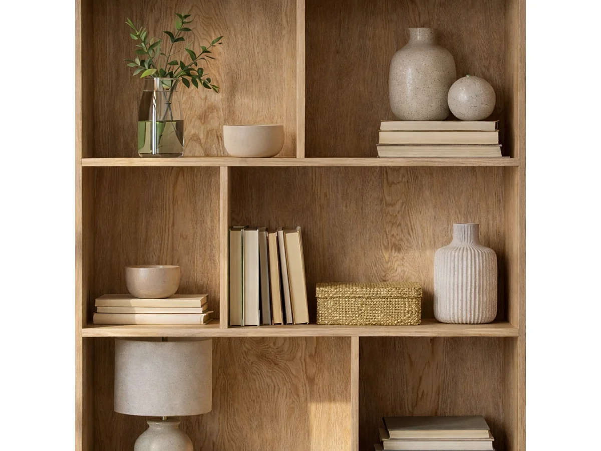 Bibliothèque 6 Cases et 2 Portes en Rotin Naturel H175cm - JAYA