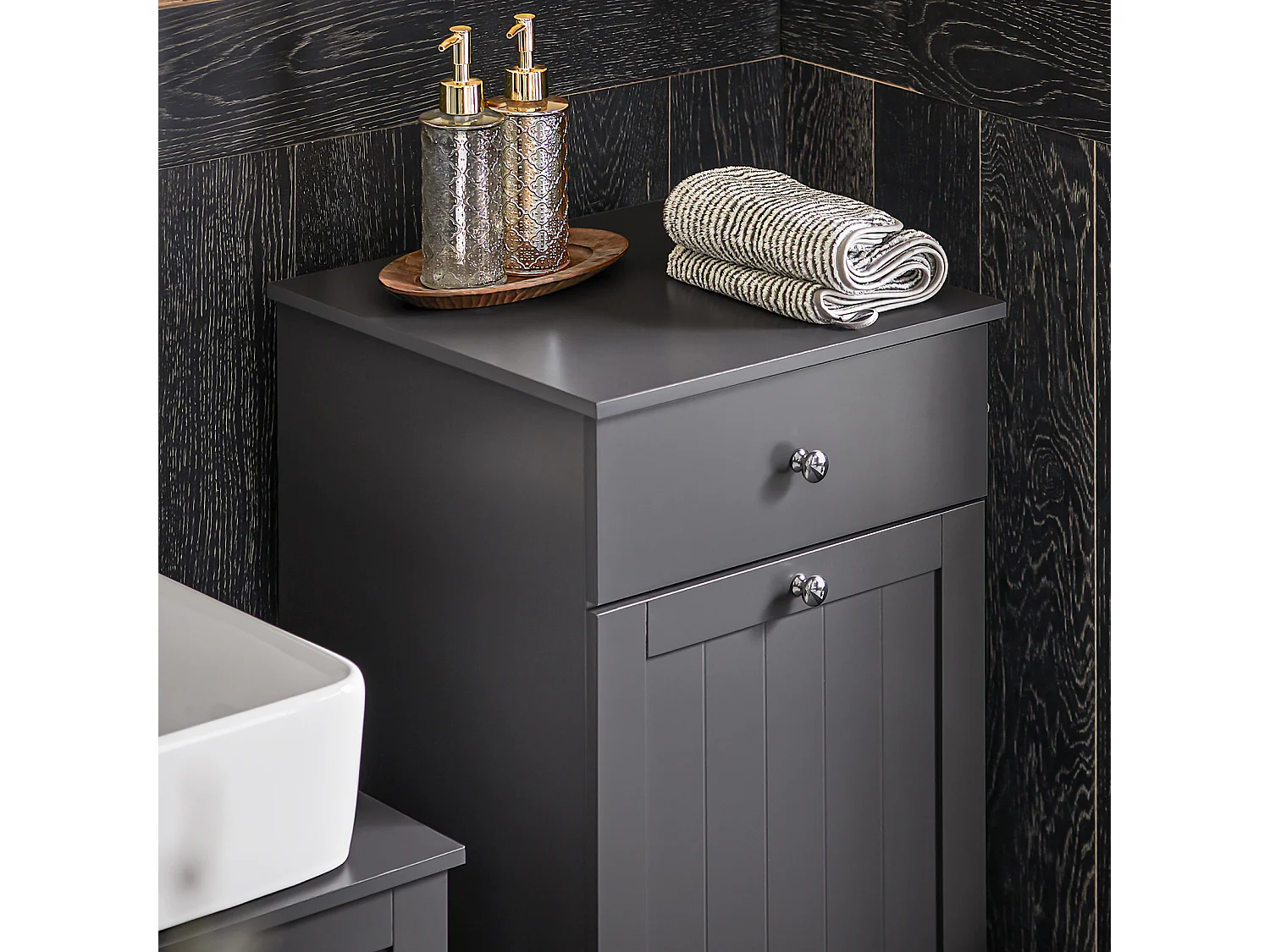 SoBuy SDA03-SCH Haardhouthouder Massief metalen logrek Antraciet brandhoutrek Grote capaciteit Logboekrek Binnen Buiten - 45 x 30 x 170 cm