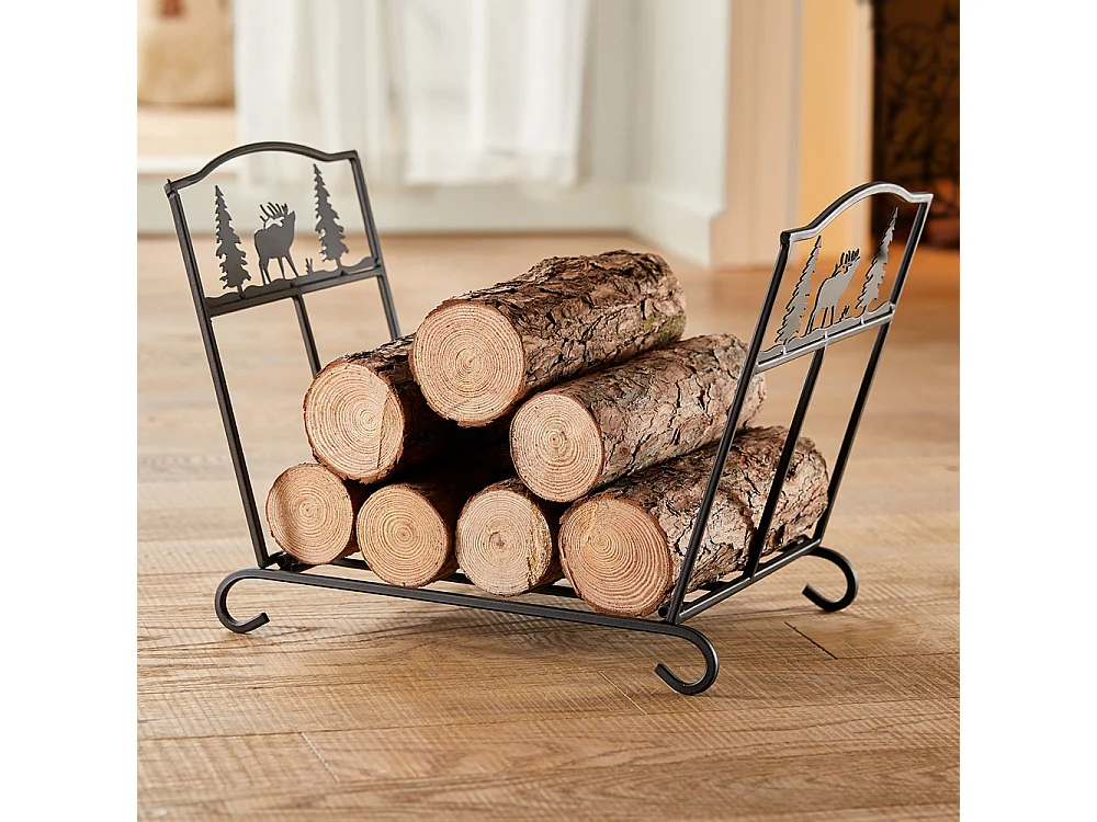 SoBuy Opvouwbare Open Haard Servant Elk Opvouwbare Hout Houder Antraciet Grote Capaciteit - L57 x D32 x H36 cm, SDA05-SCH