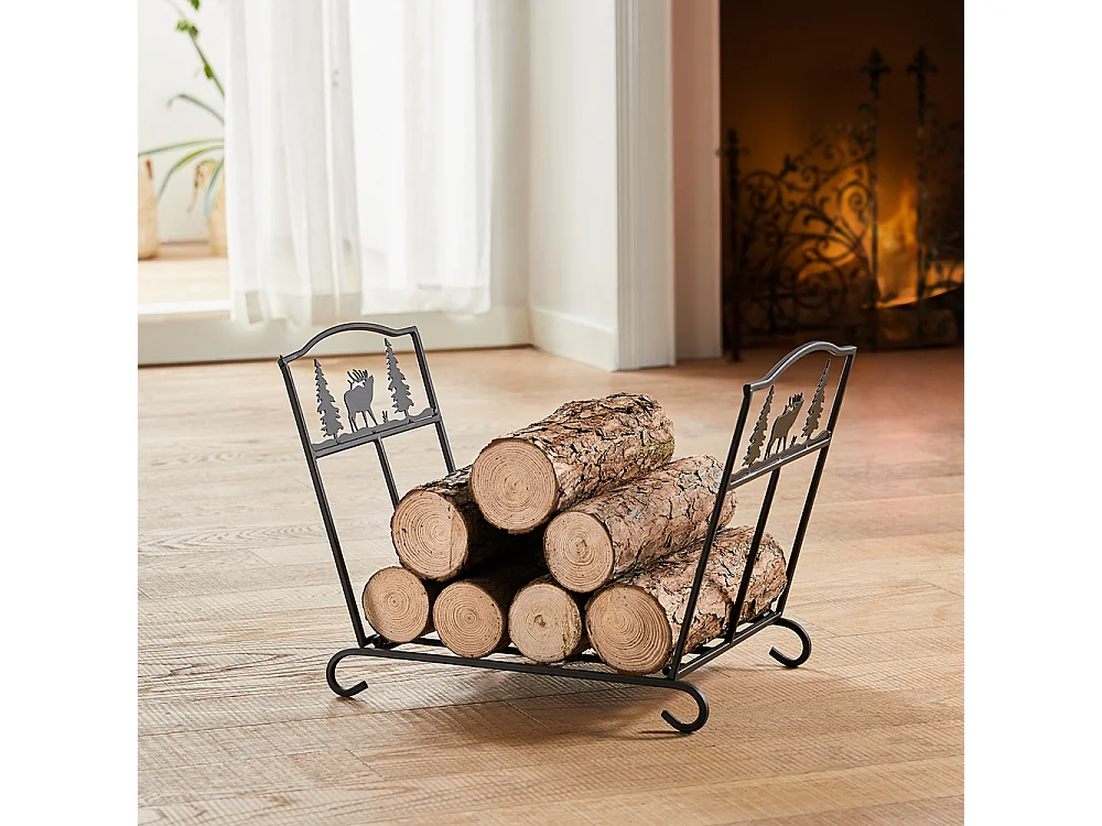 SoBuy Opvouwbare Open Haard Servant Elk Opvouwbare Hout Houder Antraciet Grote Capaciteit - L57 x D32 x H36 cm, SDA05-SCH