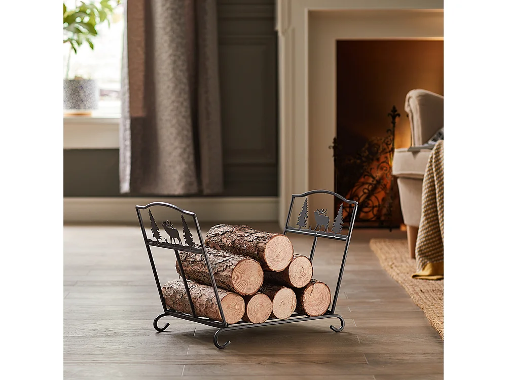 SoBuy Opvouwbare Open Haard Servant Elk Opvouwbare Hout Houder Antraciet Grote Capaciteit - L57 x D32 x H36 cm, SDA05-SCH