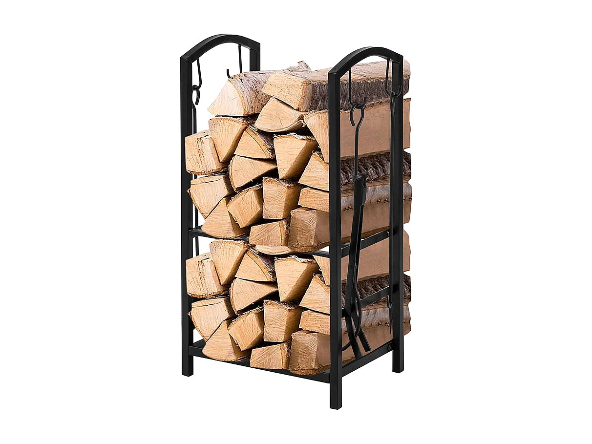 SoBuy SDA01-SCH Houtblokhouder Openhaard Server met 4 gereedschapSet openhaard gereedschap Antraciethaardhouthouder voor binnen en buiten