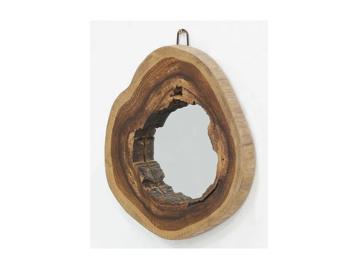 Miroir rond en teck naturel