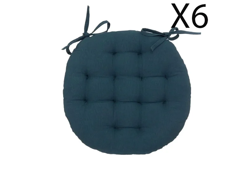 Lot de 6 coussins de chaise rond, coussins d'assise en coton coloris bleu foncé