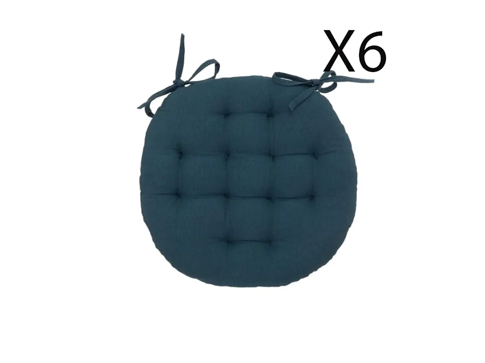 Lot de 6 coussins de chaise rond, coussins d'assise en coton coloris bleu foncé