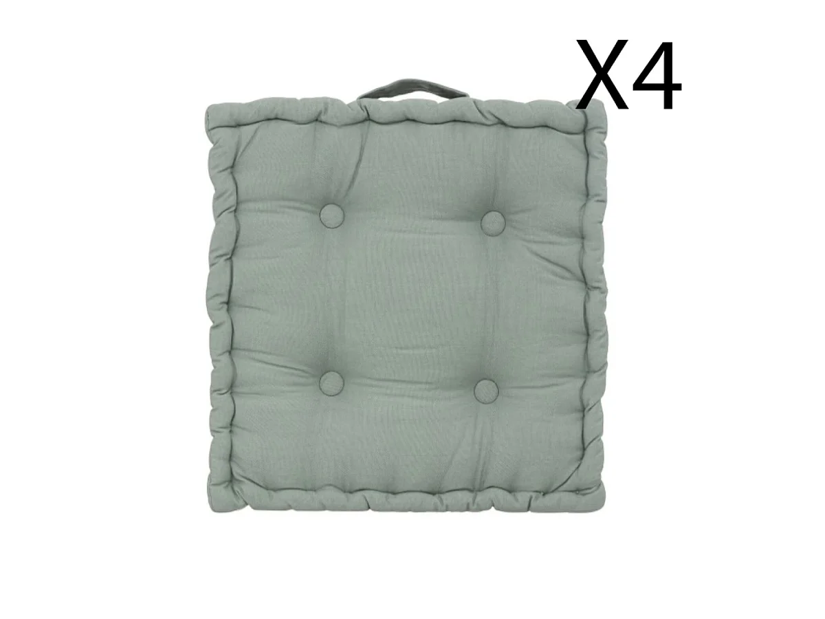 Lot de 4 coussins de sol carré, coussin d'assise en coton coloris vert céladon